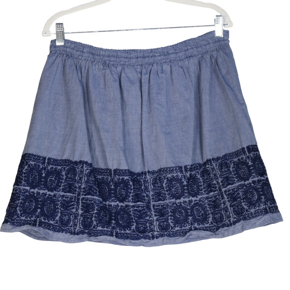 J Crew Mini Skirt Womens Medium Blue Tasseled Elastic Waist Boho Casual Chic - Picture 6 of 6